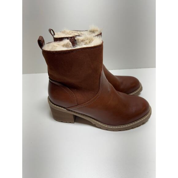 Chunky Block Heel Women’s Faux Fur Lined Ankle Boots Sz 9.5 Camel Brown - Picture 4 of 8